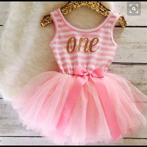 One year old pink and white tutu dress